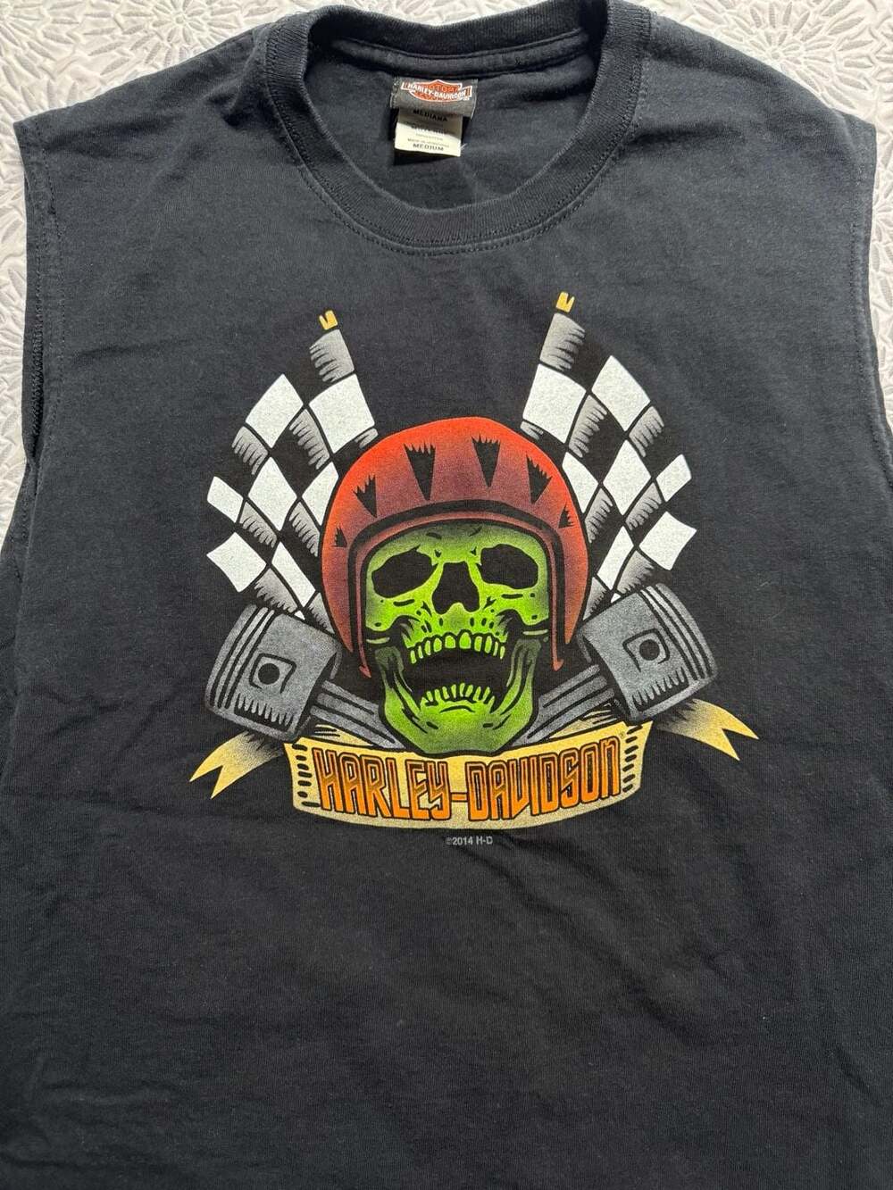 Harley-Davidson Sleeveless Shirt Size Medium Black Skull Racing 2014